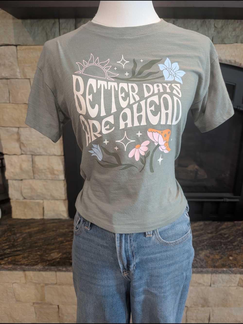 Kohl's Sage Green 'Better Days Are Ahead' Graphic Crop Tee